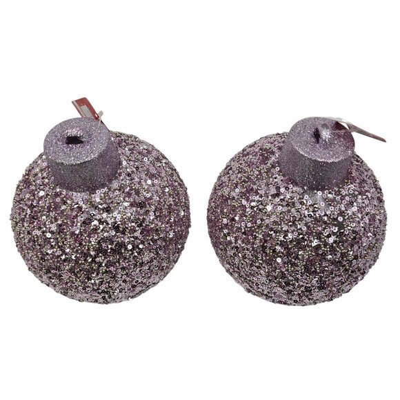 Two (2) Ashland 7" Glitter & Sequin Lavender Ball Ornaments Christmas New Year - Picture 3 of 5
